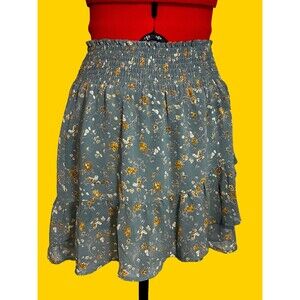 Altar’d State Blue Floral Chifon Mini Skirt Size Large